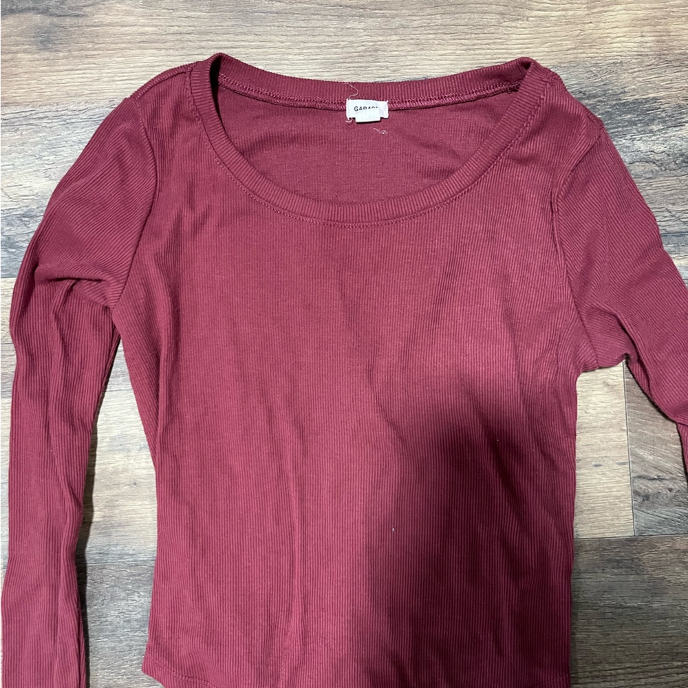 Garage Maroon Ribbed Top